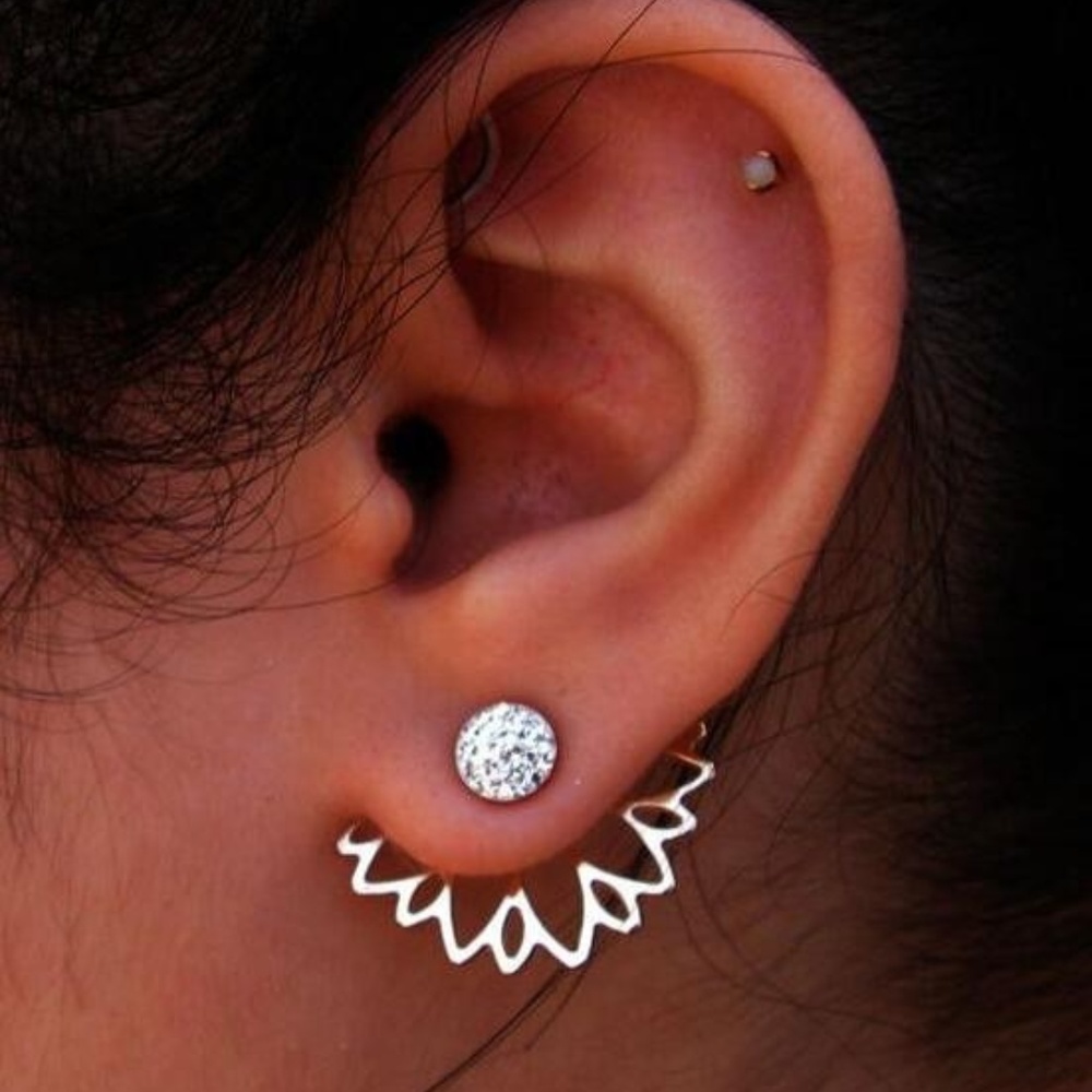 Blooming Lotus Stud Ear Jacket Earrings